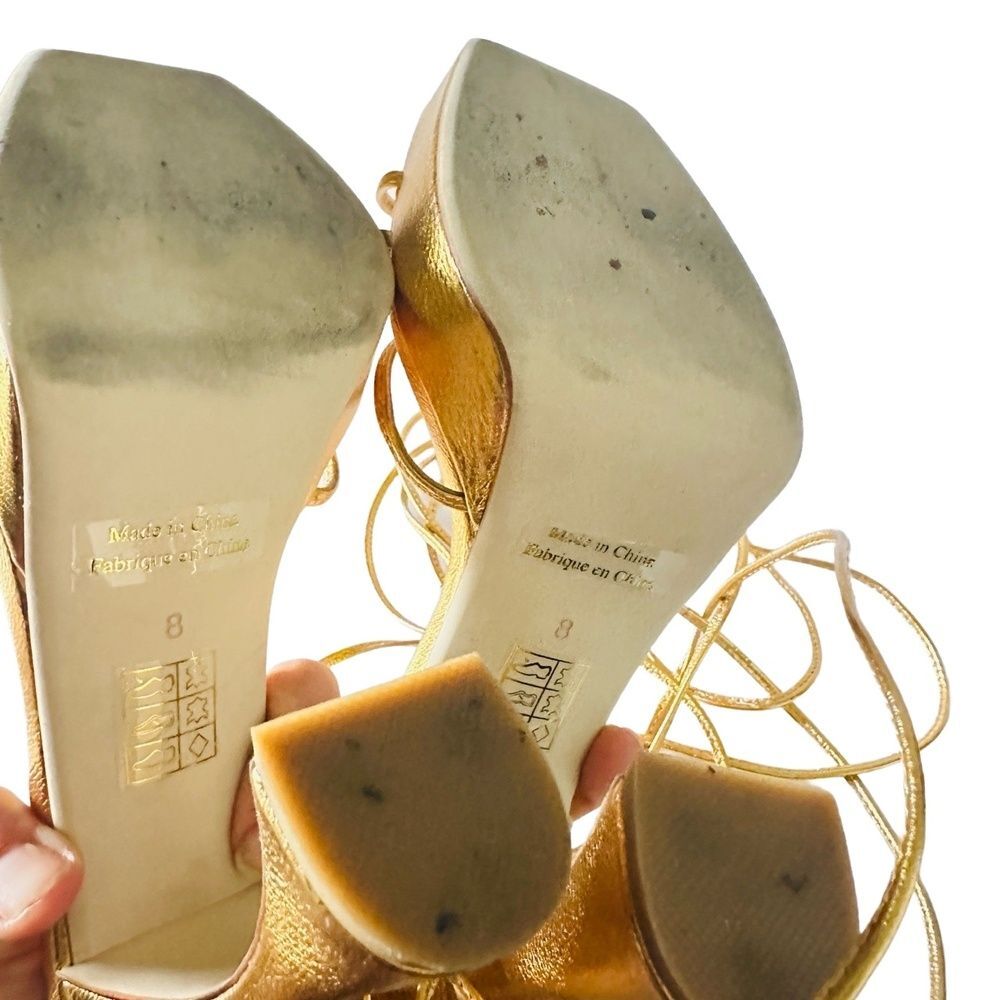 Jeffrey Campbell Platform Sandals 8 Strappy Ankle Wrap Party Y2K Gold Primadonna - Picture 6 of 10
